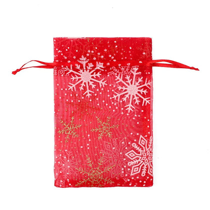 50PCS Santa Claus Christmas Organza Gift Bags – 10×15CM & 13×18CM Drawstring Jewelry & Favor Bags for Xmas Gift Packaging