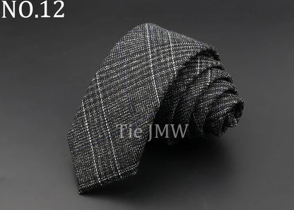 Men's 6cm Handmade Cotton Skinny Plaid Necktie – Slim Striped Grey Tie for Business, Casual & Wedding Wear