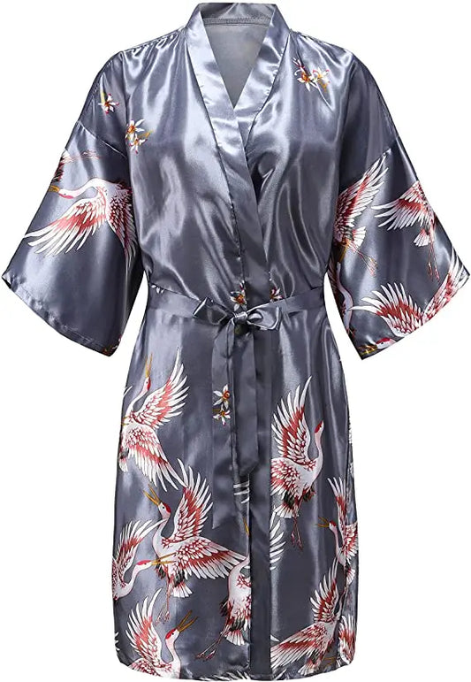 Bata de boda de satén de seda floral – Albornoz corto tipo kimono para novia o dama de honor