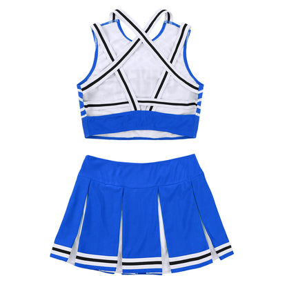 Women’s Cheerleader Cosplay Costume – Uniform Set (Crop Top + Mini Pleated Skirt, Carnival Outfit)