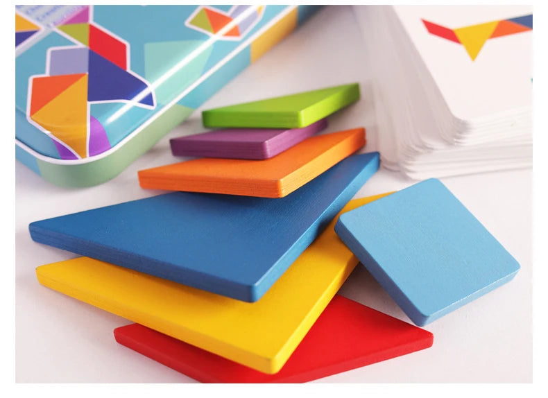 Rompecabezas de Tangram Montessori de Madera - Juego Educativo de Bloques de Construcción Preescolar, Rompecabezas Creativo de Lógica para Niños, Desarrollo Cerebral y Regalo Festivo