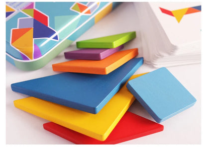 Rompecabezas de Tangram Montessori de Madera - Juego Educativo de Bloques de Construcción Preescolar, Rompecabezas Creativo de Lógica para Niños, Desarrollo Cerebral y Regalo Festivo