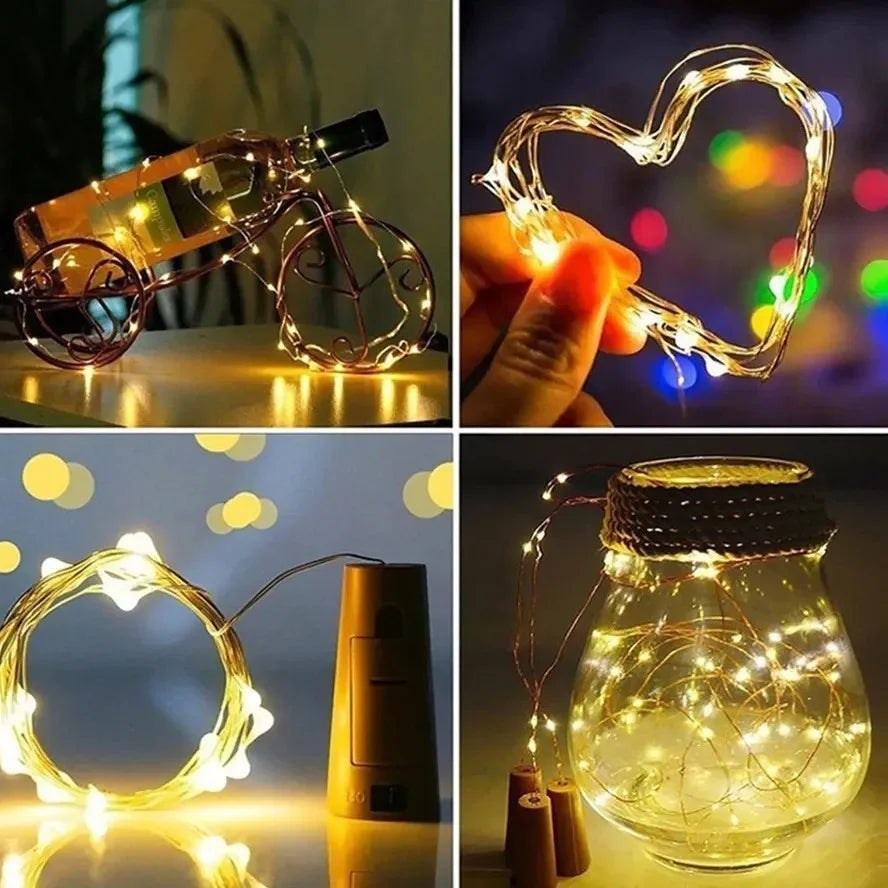1M/2M/3M Wine Cork LED Bottle Lights – Battery-Powered String Lights for Party, Wedding, Christmas, Halloween & Bar Decor