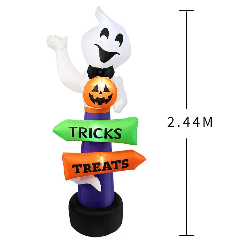 2.4M Large Halloween Inflatable Ghost Decoration – Ghost Holding Pumpkin Street Sign, Trick or Treat Yard & Party Decor