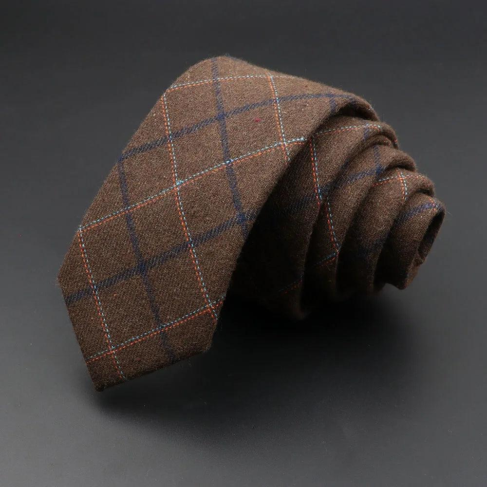Men's 6cm Handmade Cotton Skinny Plaid Necktie – Slim Striped Grey Tie for Business, Casual & Wedding Wear