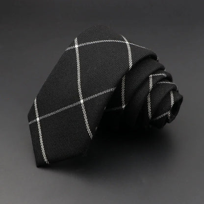 Men's 6cm Handmade Cotton Skinny Plaid Necktie – Slim Striped Grey Tie for Business, Casual & Wedding Wear