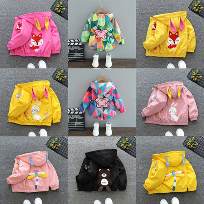 Cute Cartoon Animal Kids Jacket, Hooded Windbreaker for Baby Boys and Girls Ages 1-6, Lightweight Spring and Autumn Zipper Coat