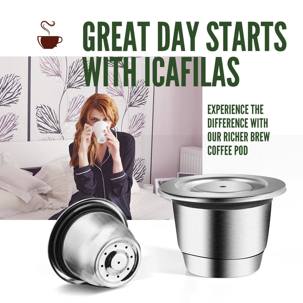 iCafilas Reusable Coffee Capsule – Stainless Steel Refillable Coffee Pod Filter Compatible with Nespresso Coffee Machines, Eco-Friendly Reusable Espresso Cup for Home Brewing