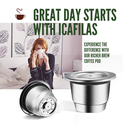 iCafilas Reusable Coffee Capsule – Stainless Steel Refillable Coffee Pod Filter Compatible with Nespresso Coffee Machines, Eco-Friendly Reusable Espresso Cup for Home Brewing