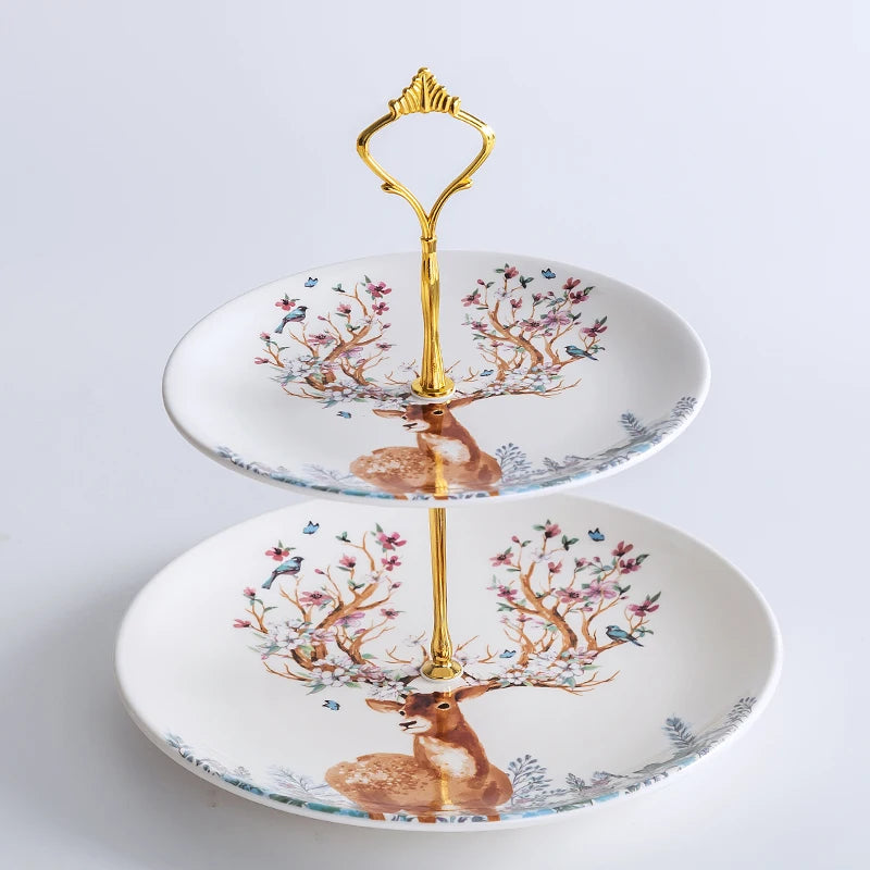 Elk Reindeer Ceramic Serving Plates – Christmas Deer Snack, Cake & Candy Dishes with Porcelain Tray for Fruit & Table Decor