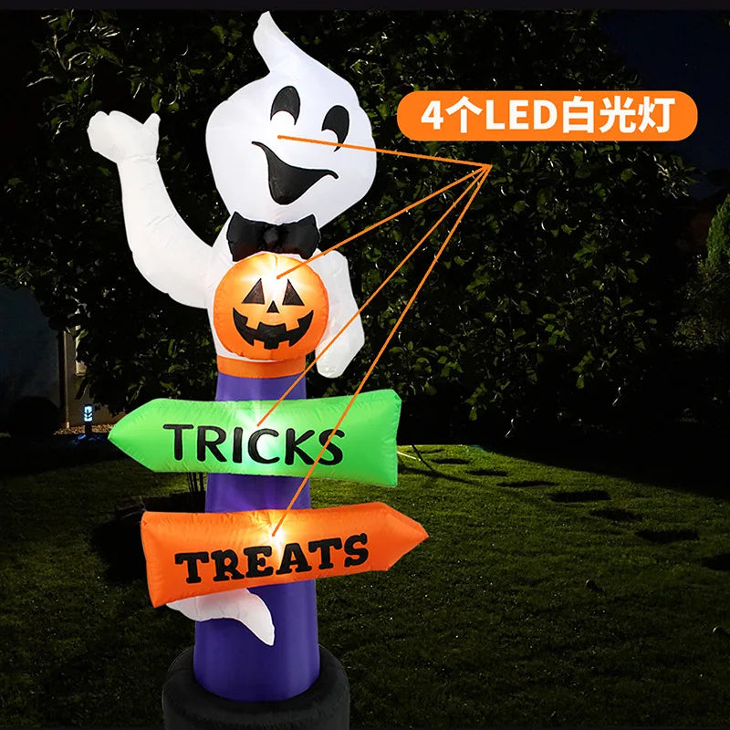 2.4M Large Halloween Inflatable Ghost Decoration – Ghost Holding Pumpkin Street Sign, Trick or Treat Yard & Party Decor