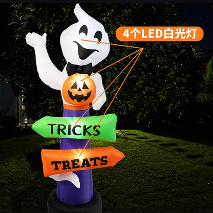 2.4M Large Halloween Inflatable Ghost Decoration – Ghost Holding Pumpkin Street Sign, Trick or Treat Yard & Party Decor