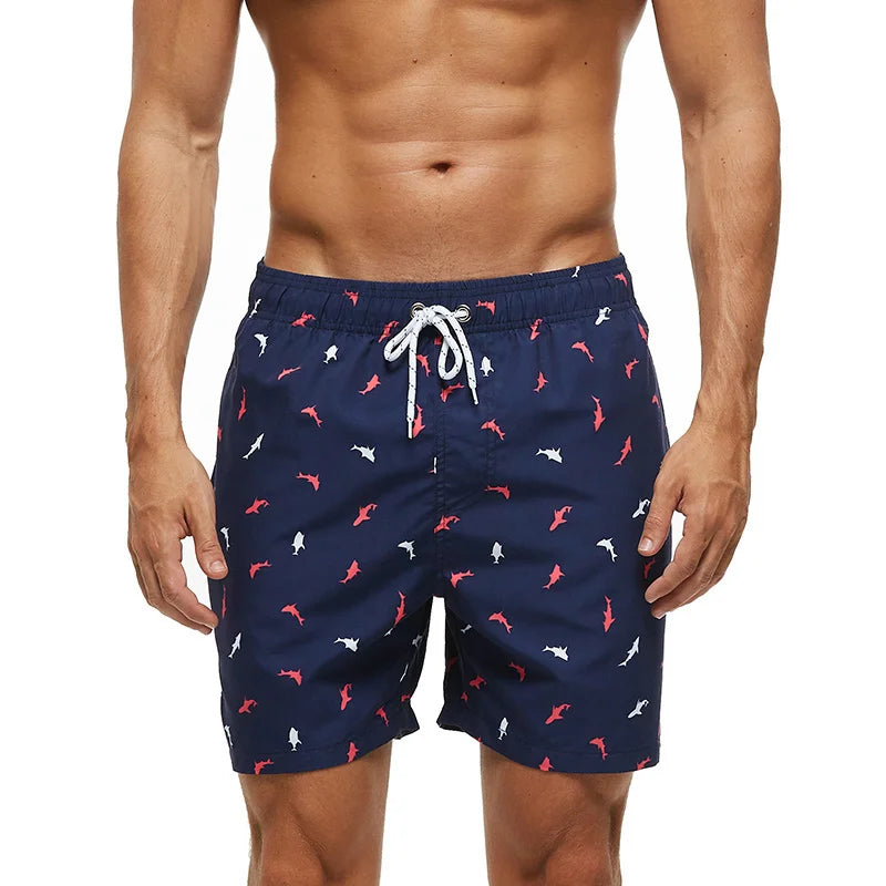 DATIFER Men's Beach Print Swim Shorts – Quick-Dry Surf, Swim & Workout Trunks with Pockets for Summer