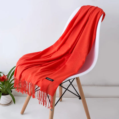 Bufanda de cachemira sólida para mujer – Chal Pashmina cálido de otoño invierno con diseño de borlas, accesorio de moda Foulard para hombres y mujeres