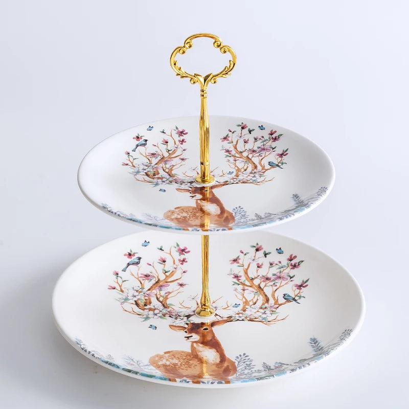Elk Reindeer Ceramic Serving Plates – Christmas Deer Snack, Cake & Candy Dishes with Porcelain Tray for Fruit & Table Decor