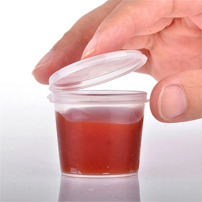 30 Envases Desechables para Salsas – Recipientes de Plástico de 30ml/50ml/100ml con Tapa Abatible, Vasos Reutilizables para Condimentos, Contenedores de Almacenamiento y Cajas para Mezclar Pintura para Cocina, Manualidades y Organización