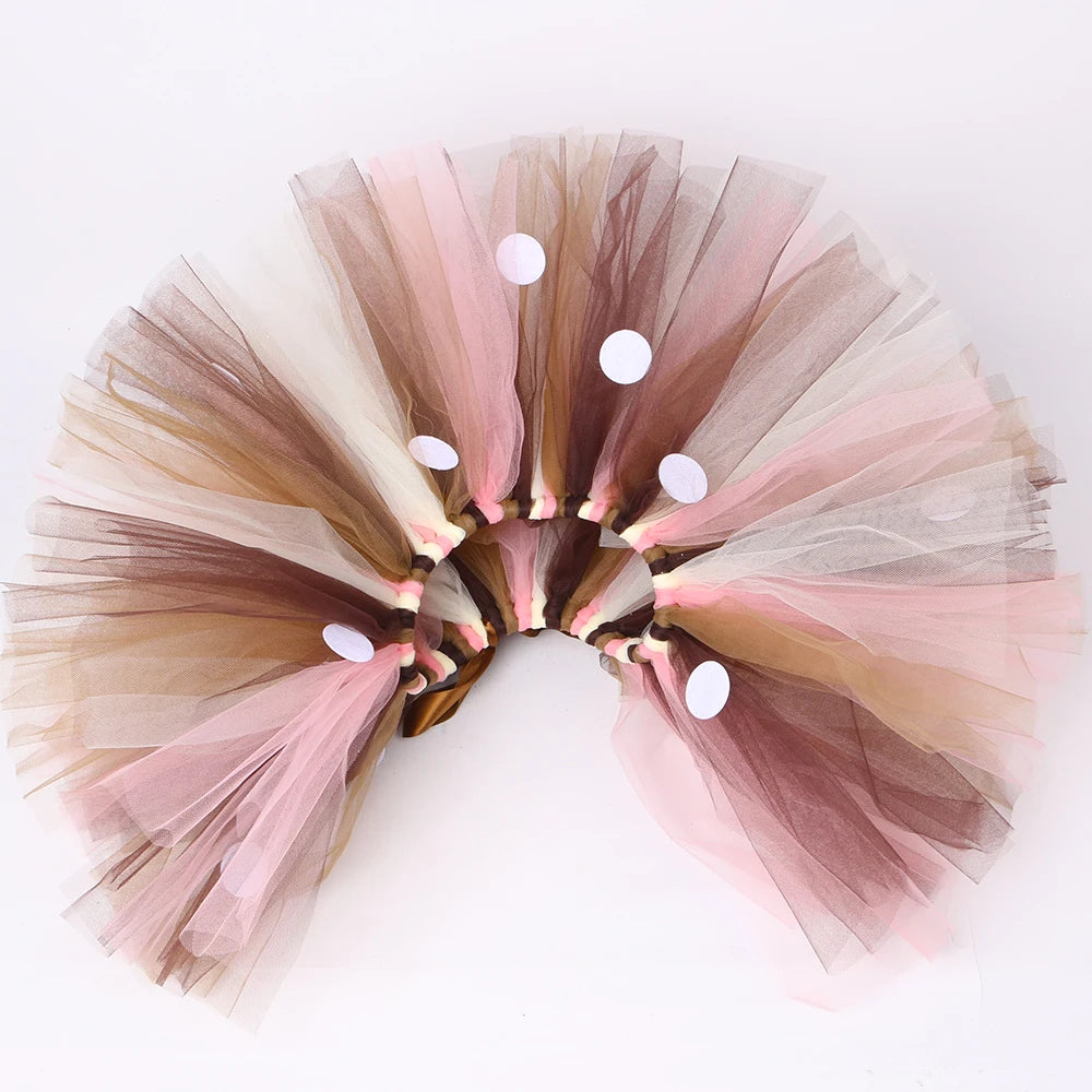 Girls Reindeer Tulle Tutu Skirt – Fluffy Brown Deer Costume for Christmas, Halloween, Carnival & Dress-Up, Ages 1–14Y