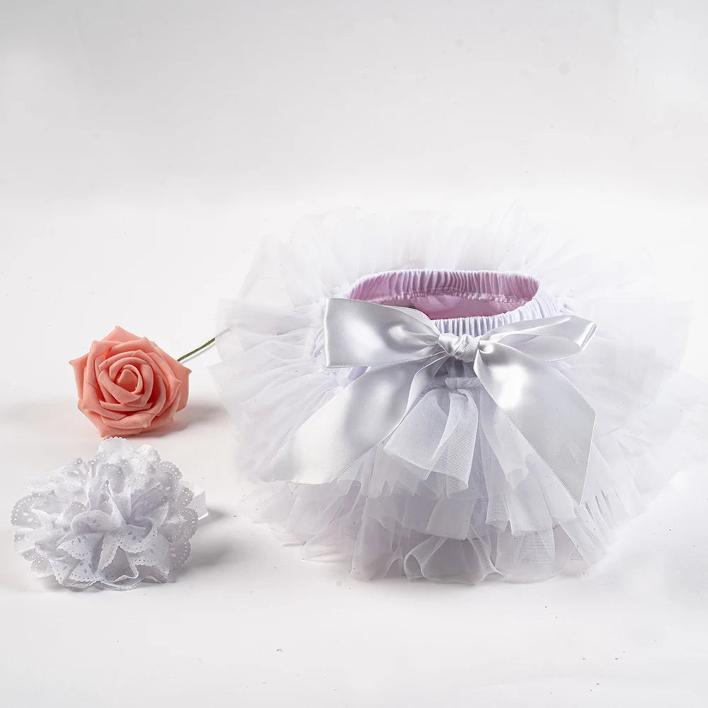 2PCS Baby Girls' Tulle Tutu Bloomers Set – Newborn Diaper Cover Skirt with Matching Headband, Rainbow Princess Outfit for Infants