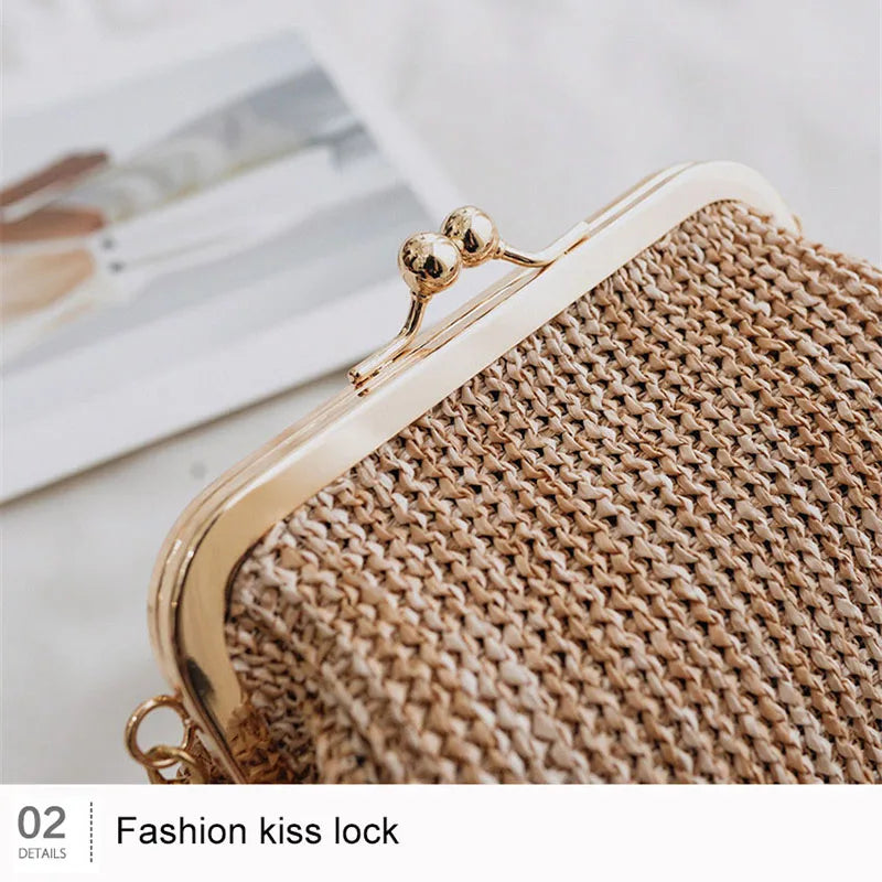 Sac bandoulière bohème en paille pour femme, sac de plage en rotin tressé, petite pochette de soirée