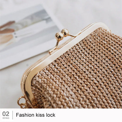 Sac bandoulière bohème en paille pour femme, sac de plage en rotin tressé, petite pochette de soirée