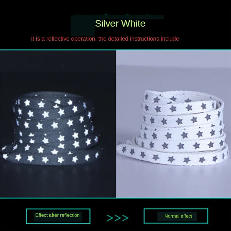 Holographic Reflective Star Shoelaces – Double-Sided High-Brightness Luminous Flat Laces for Sneakers, Fashion Shoe Accessories