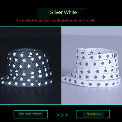 Holographic Reflective Star Shoelaces – Double-Sided High-Brightness Luminous Flat Laces for Sneakers, Fashion Shoe Accessories