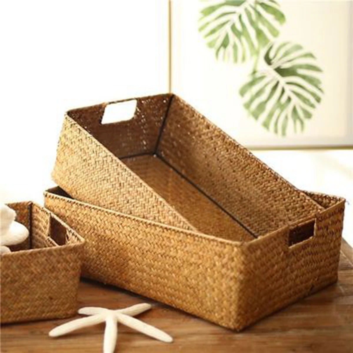 Zerolife Panier en jonc de mer naturel tressé – Grand panier de rangement en osier de paille pour la décoration intérieure, corbeille à fruits et à pain de table, organiseur de serviettes, récipient de rangement de cuisine et panier de ferme rustique