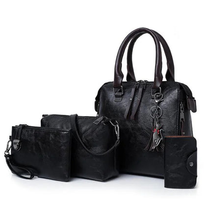 4PCS Women's Tassel Handbag Set – Luxury Leather Top-Handle & Shoulder Purses, Designer-Style Composite Bags for Elegant Everyday Fashion