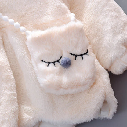 Cute Rabbit Ears Baby Jacket, Plush Hooded Winter Coat for Toddler Girls, Warm Princess Outerwear for Autumn and Christmas
