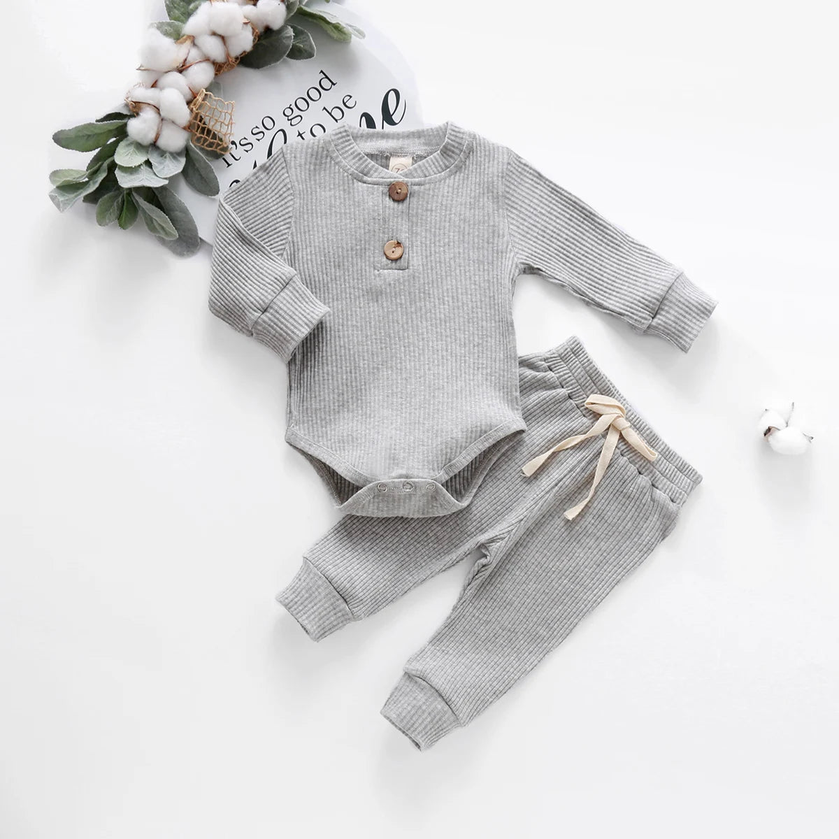 Conjunto de ropa para bebé recién nacido – Body de manga larga acanalado y a cuadros con pantalones elásticos, conjunto de 2 piezas de primavera y otoño para bebés y niñas, conjunto de ropa suave e informal para niños pequeños
