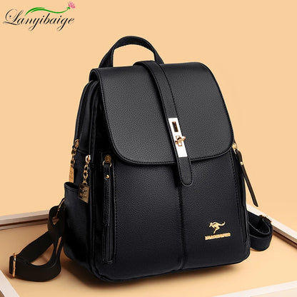 Women's Large-Capacity Leather Backpack Purse – High-Quality Vintage Rucksack for School, Travel, Work & Everyday Use, Stylish Ladies' Bookbag