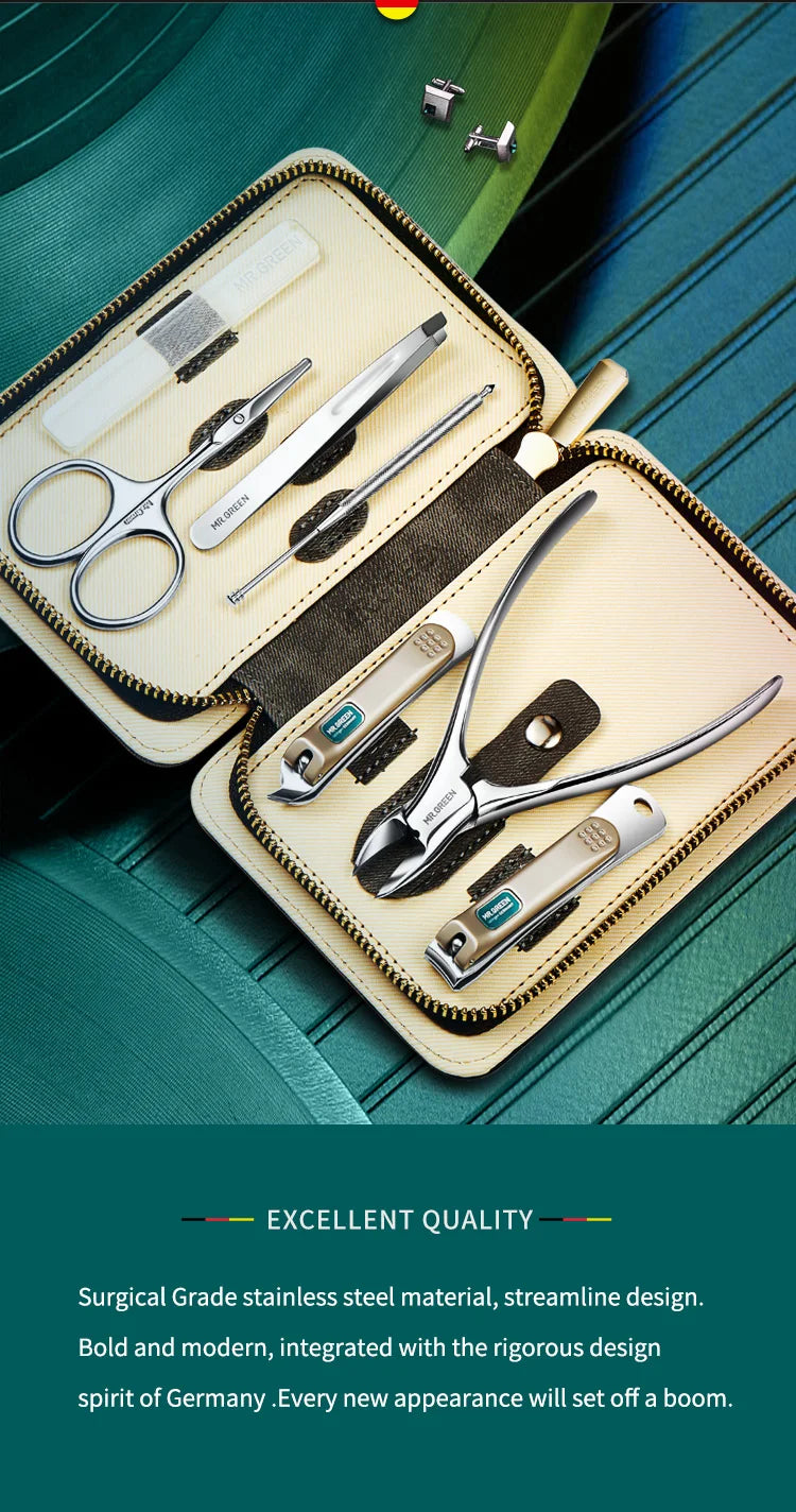 MR.GREEN Stainless Steel Manicure & Pedicure Grooming Kit – Nail Clipper Set with Travel Case for Men & Women