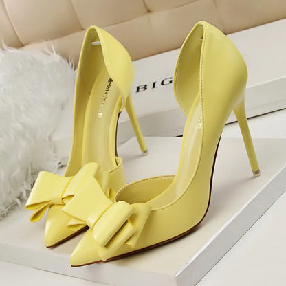 Women's Pointed Toe Stiletto High Heels with Bow Elegant Korean Wedding Pumps