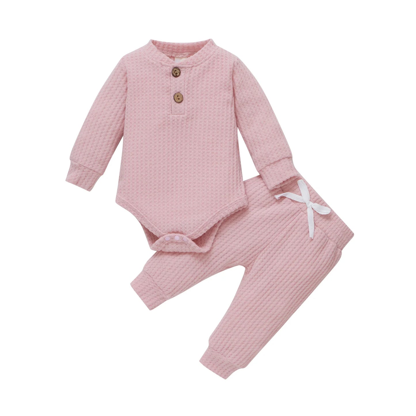 Conjunto de ropa para bebé recién nacido – Body de manga larga acanalado y a cuadros con pantalones elásticos, conjunto de 2 piezas de primavera y otoño para bebés y niñas, conjunto de ropa suave e informal para niños pequeños