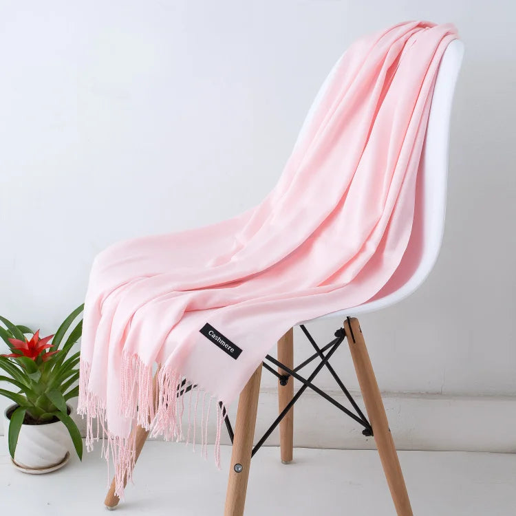 Bufanda de cachemira sólida para mujer – Chal Pashmina cálido de otoño invierno con diseño de borlas, accesorio de moda Foulard para hombres y mujeres