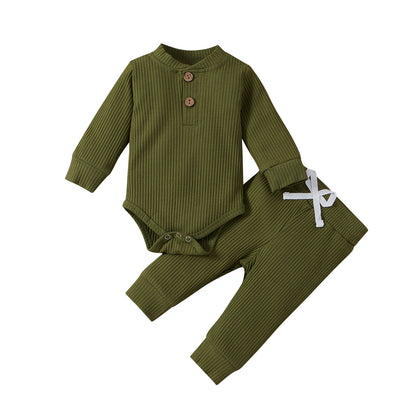 Conjunto de ropa para bebé recién nacido – Body de manga larga acanalado y a cuadros con pantalones elásticos, conjunto de 2 piezas de primavera y otoño para bebés y niñas, conjunto de ropa suave e informal para niños pequeños