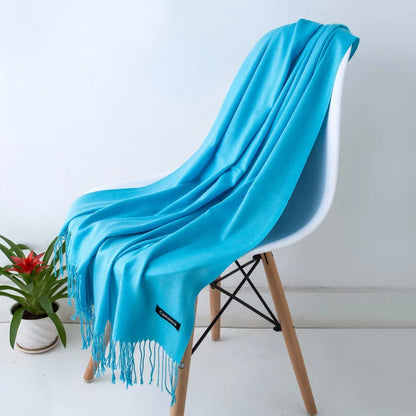 Bufanda de cachemira sólida para mujer – Chal Pashmina cálido de otoño invierno con diseño de borlas, accesorio de moda Foulard para hombres y mujeres