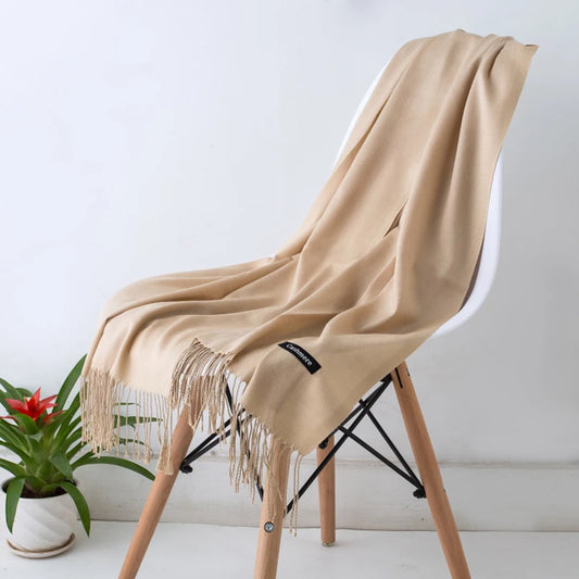 Bufanda de cachemira sólida para mujer – Chal Pashmina cálido de otoño invierno con diseño de borlas, accesorio de moda Foulard para hombres y mujeres