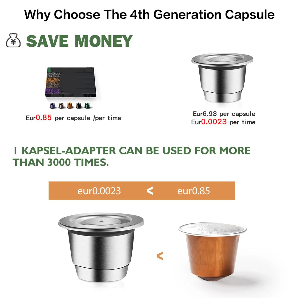 iCafilas Reusable Coffee Capsule – Stainless Steel Refillable Coffee Pod Filter Compatible with Nespresso Coffee Machines, Eco-Friendly Reusable Espresso Cup for Home Brewing