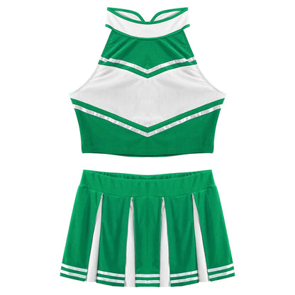 Women’s Cheerleader Cosplay Costume – Uniform Set (Crop Top + Mini Pleated Skirt, Carnival Outfit)