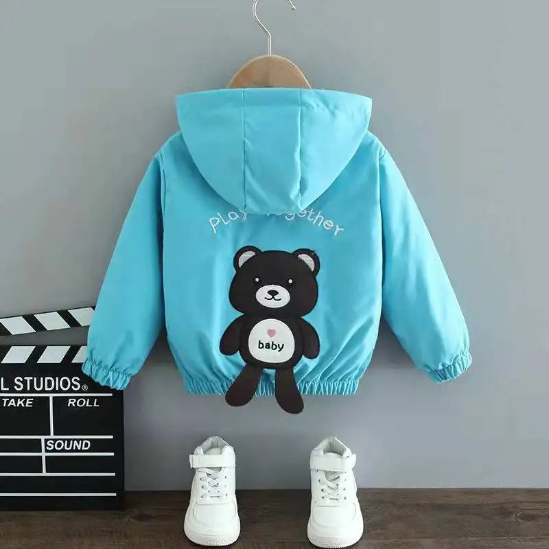 Cute Cartoon Animal Kids Jacket, Hooded Windbreaker for Baby Boys and Girls Ages 1-6, Lightweight Spring and Autumn Zipper Coat