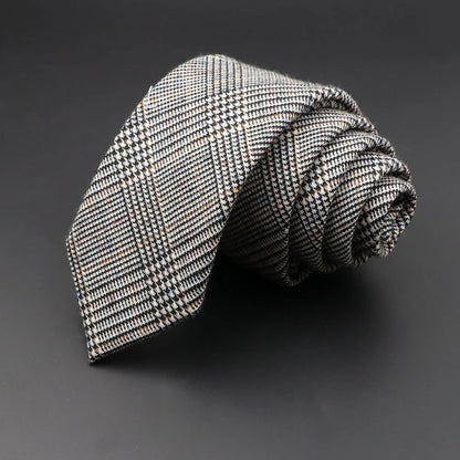Men's 6cm Handmade Cotton Skinny Plaid Necktie – Slim Striped Grey Tie for Business, Casual & Wedding Wear