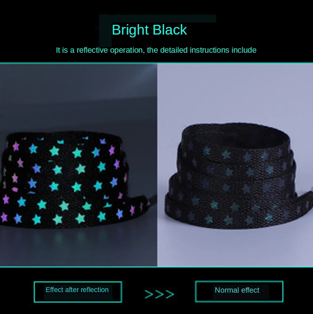 Holographic Reflective Star Shoelaces – Double-Sided High-Brightness Luminous Flat Laces for Sneakers, Fashion Shoe Accessories