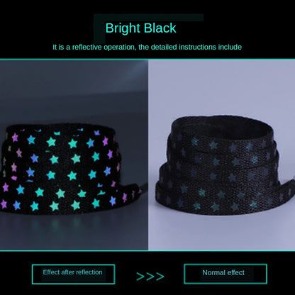 Holographic Reflective Star Shoelaces – Double-Sided High-Brightness Luminous Flat Laces for Sneakers, Fashion Shoe Accessories