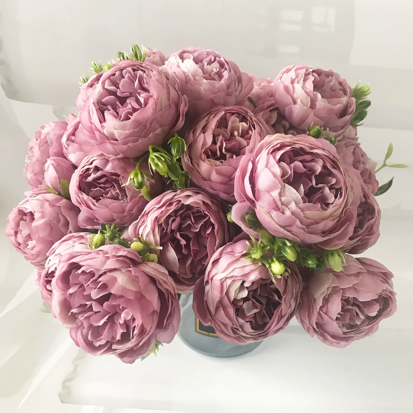 Bouquet de pivoines artificielles roses 30 cm – Fleurs en soie synthétiques avec 5 grandes fleurs et 4 bourgeons pour décoration de mariage, décoration intérieure, arrangements floraux et projets DIY