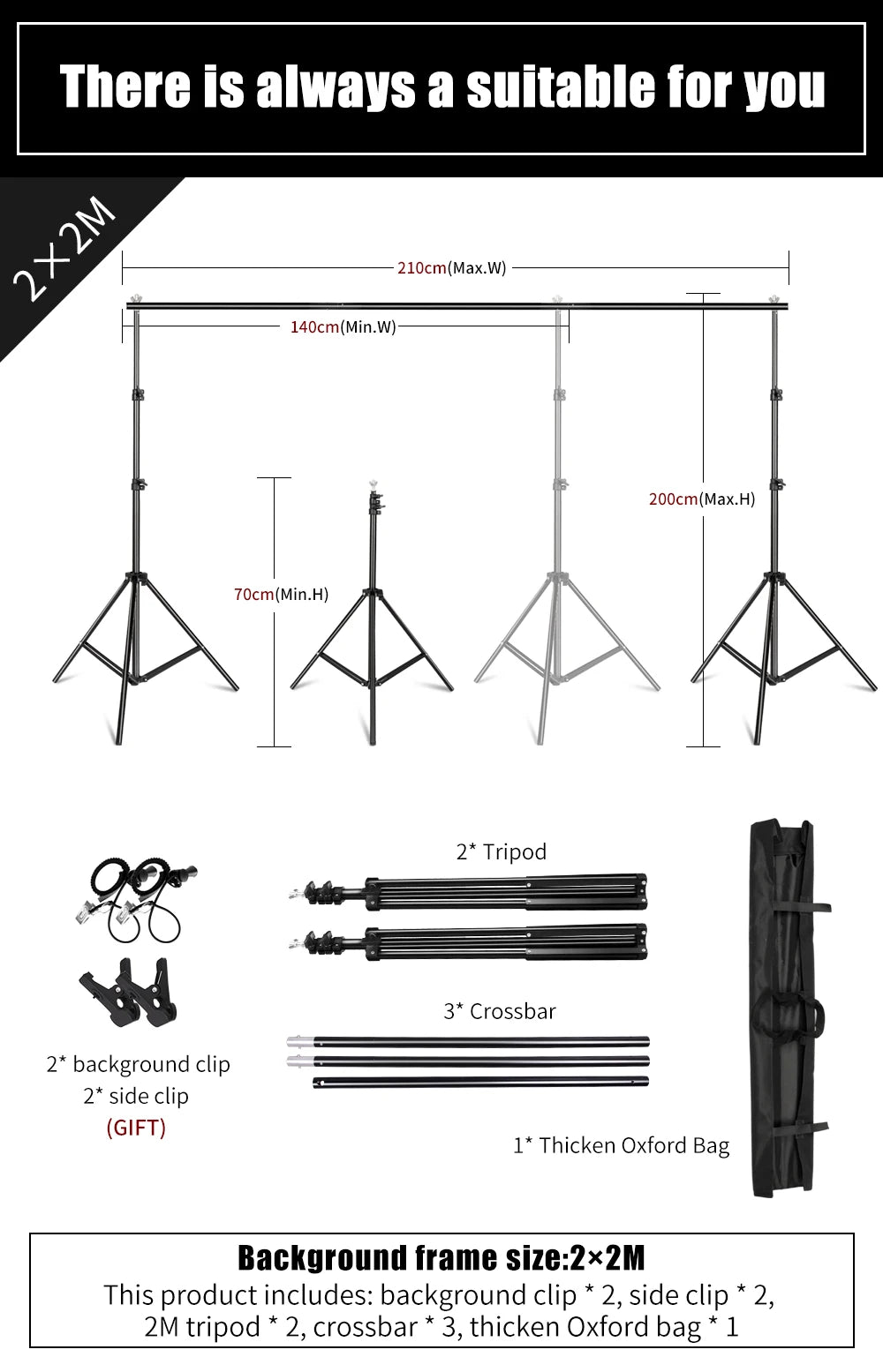 Photography Backdrop Stand Kit – Photo Studio Background Support System with Carry Bag
