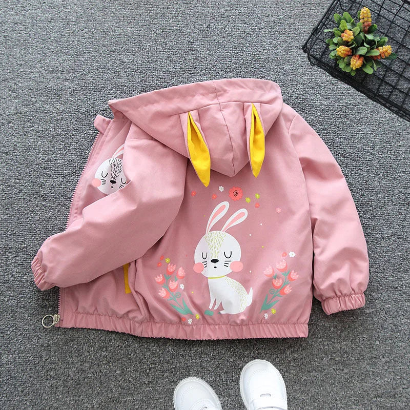 Cute Cartoon Animal Kids Jacket, Hooded Windbreaker for Baby Boys and Girls Ages 1-6, Lightweight Spring and Autumn Zipper Coat