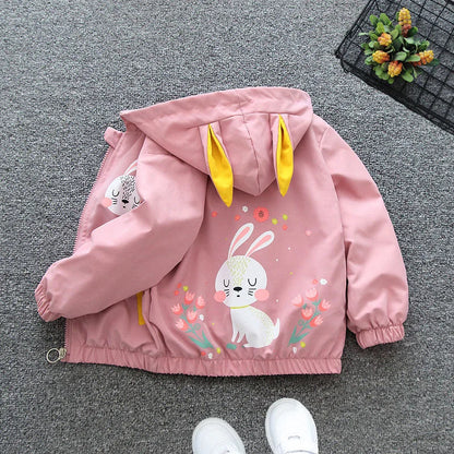 Cute Cartoon Animal Kids Jacket, Hooded Windbreaker for Baby Boys and Girls Ages 1-6, Lightweight Spring and Autumn Zipper Coat