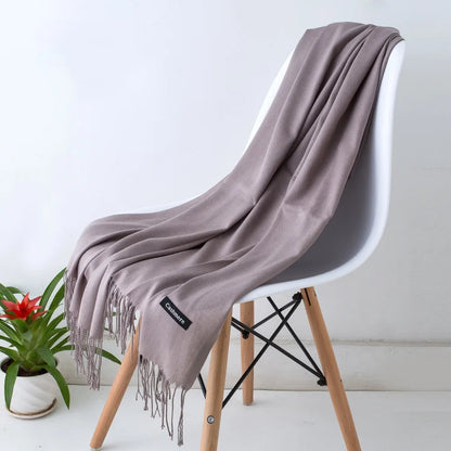 Bufanda de cachemira sólida para mujer – Chal Pashmina cálido de otoño invierno con diseño de borlas, accesorio de moda Foulard para hombres y mujeres