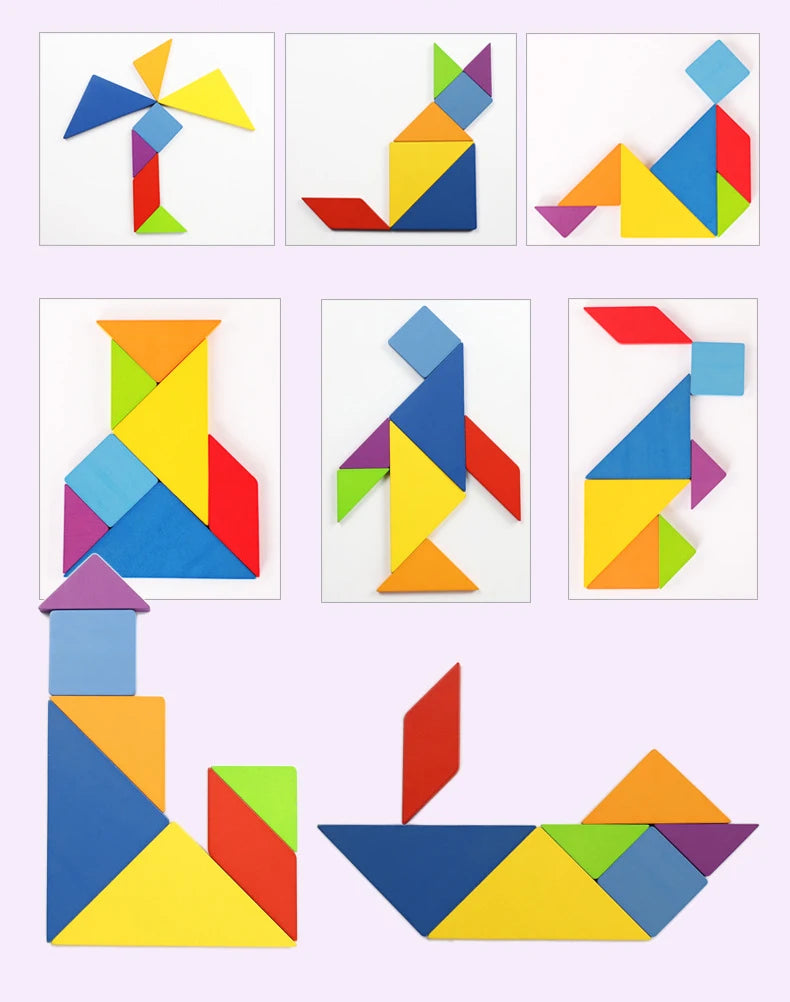 Rompecabezas de Tangram Montessori de Madera - Juego Educativo de Bloques de Construcción Preescolar, Rompecabezas Creativo de Lógica para Niños, Desarrollo Cerebral y Regalo Festivo